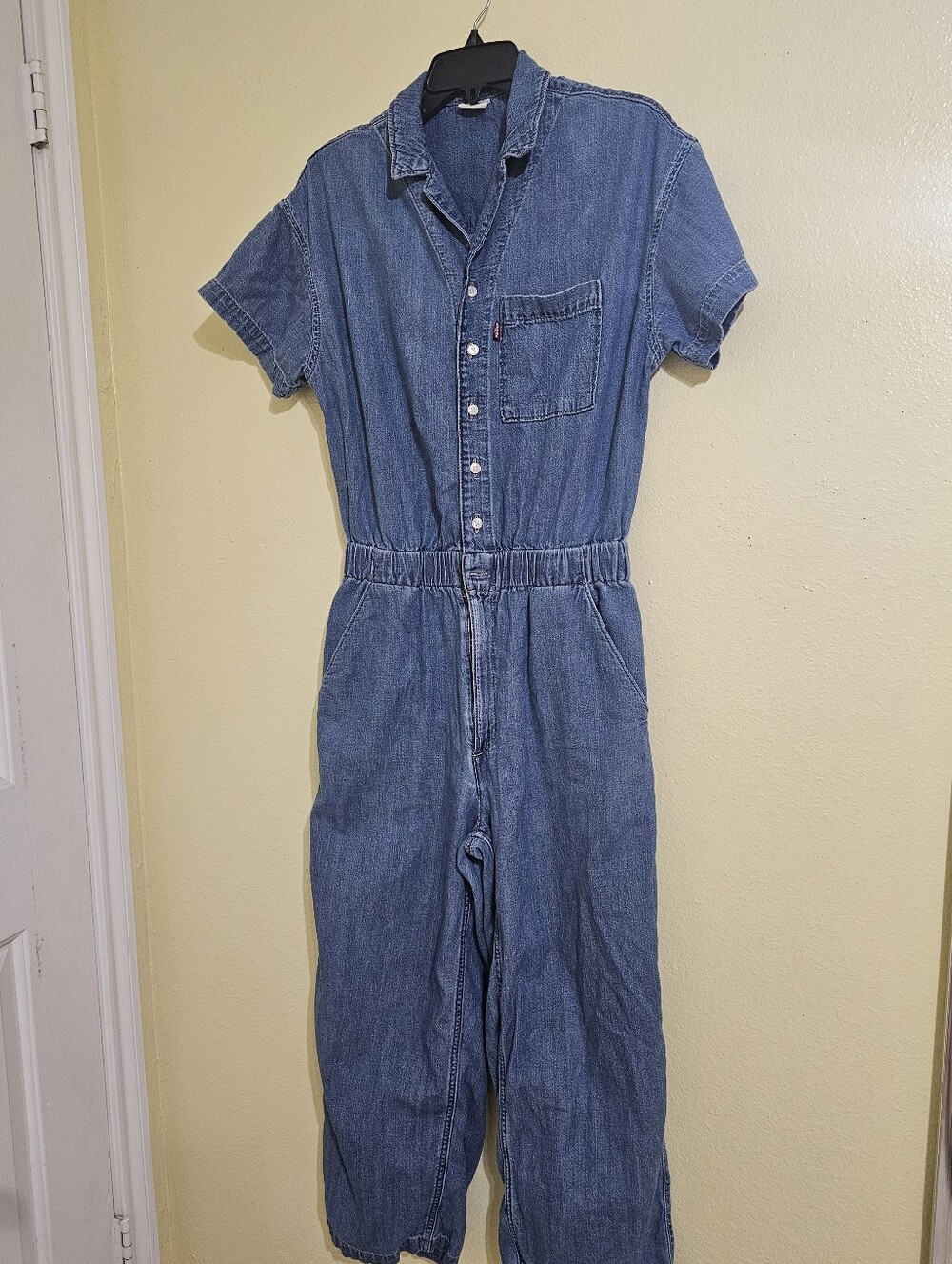 Denim Short-Sleeve Kids One-Piece Jumpsuit - Blue